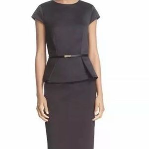 Ted Baker Lenci Midi Peplum Belted Black Dress